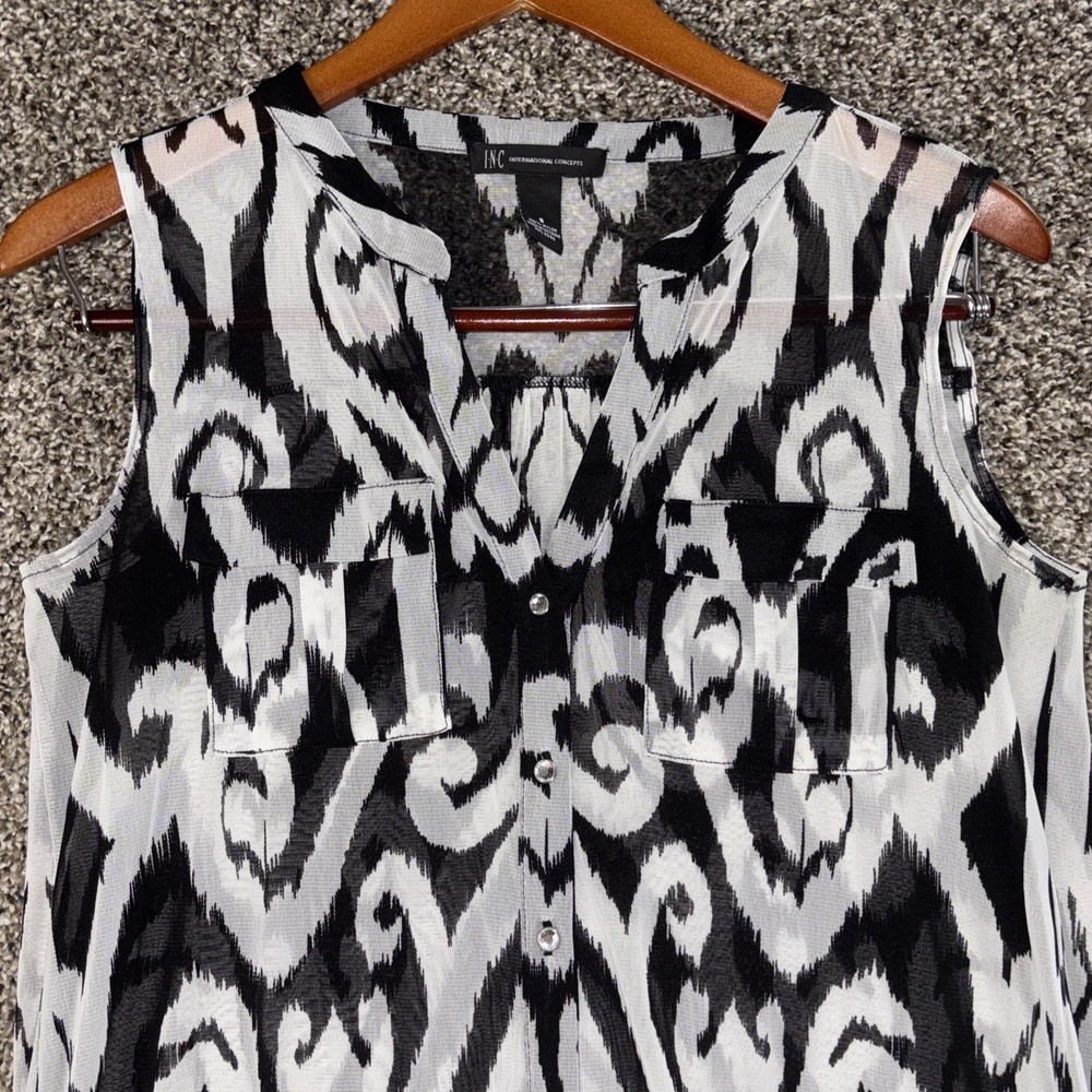 International Concepts Duster Dress Womens S Black White Semi Sheer Cover up EUC - Picture 2 of 8
